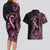 Polynesian Pink Power Couples Matching Long Sleeve Bodycon Dress and Hawaiian Shirt Breast Cancer Ribbon Turtle and Flowers