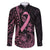 Polynesian Pink Power Family Matching Long Sleeve Bodycon Dress and Hawaiian Shirt Breast Cancer Ribbon Turtle and Flowers