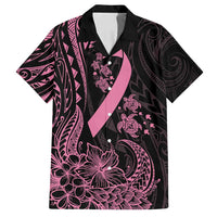 Polynesian Pink Power Family Matching Off Shoulder Maxi Dress and Hawaiian Shirt Breast Cancer Ribbon Turtle and Flowers