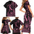 Polynesian Pink Power Family Matching Short Sleeve Bodycon Dress and Hawaiian Shirt Breast Cancer Ribbon Turtle and Flowers