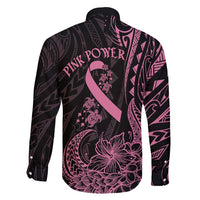 Polynesian Pink Power Family Matching Short Sleeve Bodycon Dress and Hawaiian Shirt Breast Cancer Ribbon Turtle and Flowers