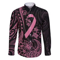 Polynesian Pink Power Family Matching Tank Maxi Dress and Hawaiian Shirt Breast Cancer Ribbon Turtle and Flowers