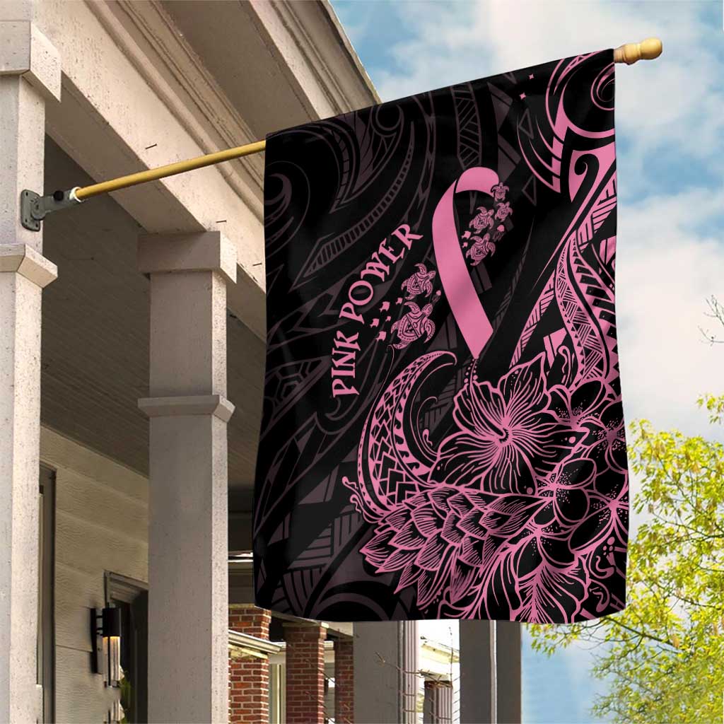 Polynesian Pink Power Garden Flag Breast Cancer Ribbon Turtle and Flowers LT7 House Flag Pink - Polynesian Pride