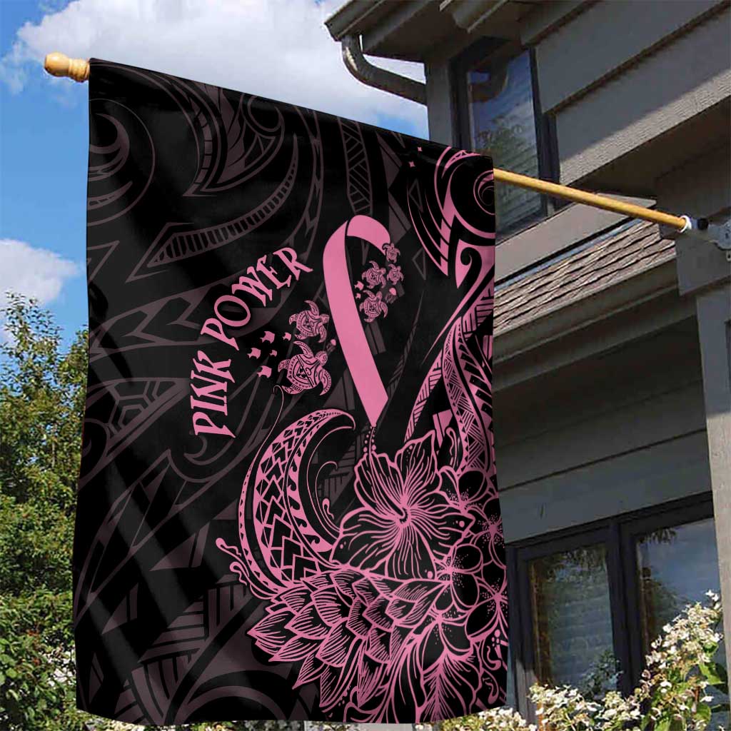 Polynesian Pink Power Garden Flag Breast Cancer Ribbon Turtle and Flowers LT7 - Polynesian Pride