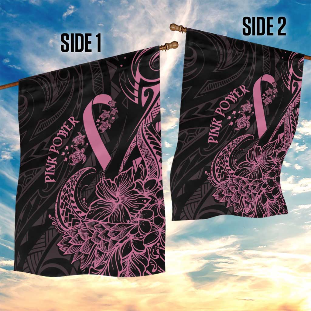 Polynesian Pink Power Garden Flag Breast Cancer Ribbon Turtle and Flowers LT7 - Polynesian Pride