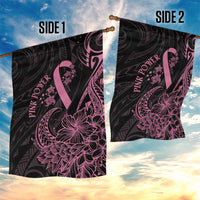 Polynesian Pink Power Garden Flag Breast Cancer Ribbon Turtle and Flowers LT7 - Polynesian Pride