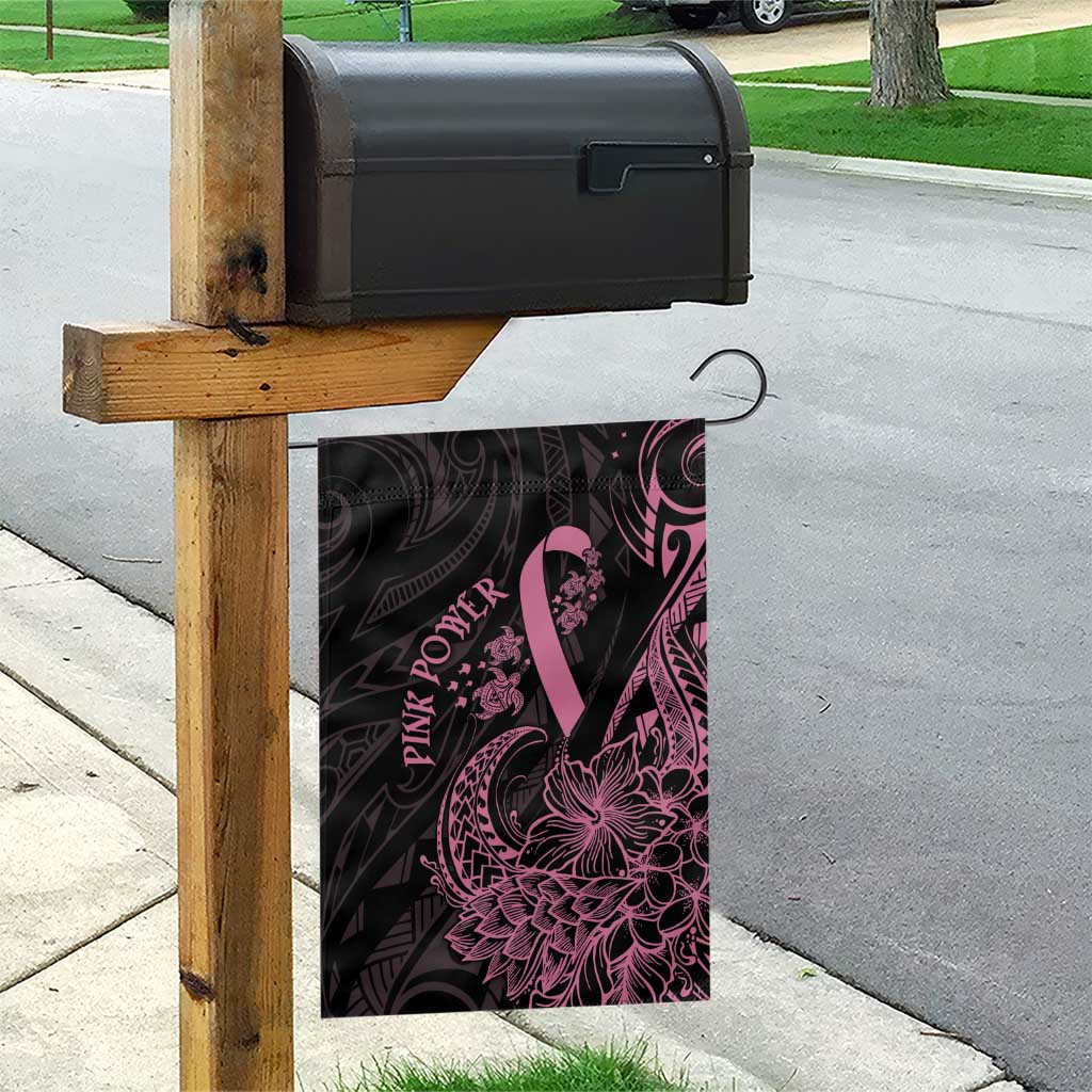 Polynesian Pink Power Garden Flag Breast Cancer Ribbon Turtle and Flowers LT7 - Polynesian Pride