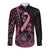 Polynesian Pink Power Long Sleeve Button Shirt Breast Cancer Ribbon Turtle and Flowers