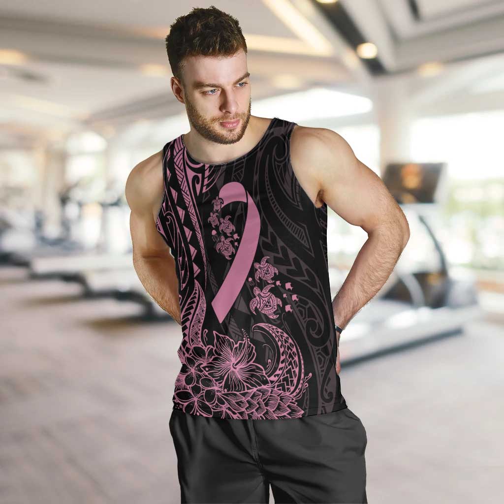 Polynesian Pink Power Men Tank Top Breast Cancer Ribbon Turtle and Flowers