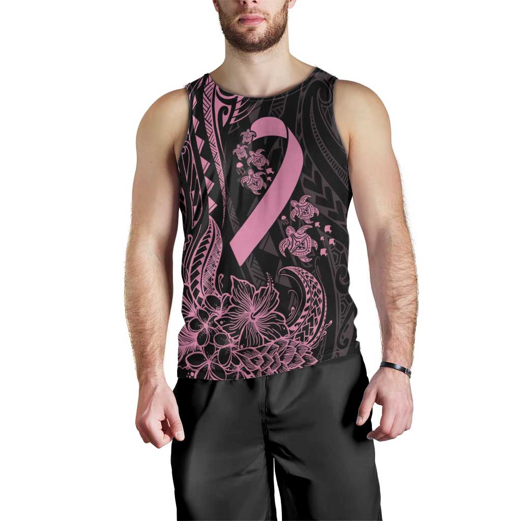 Polynesian Pink Power Men Tank Top Breast Cancer Ribbon Turtle and Flowers LT7 - Polynesian Pride
