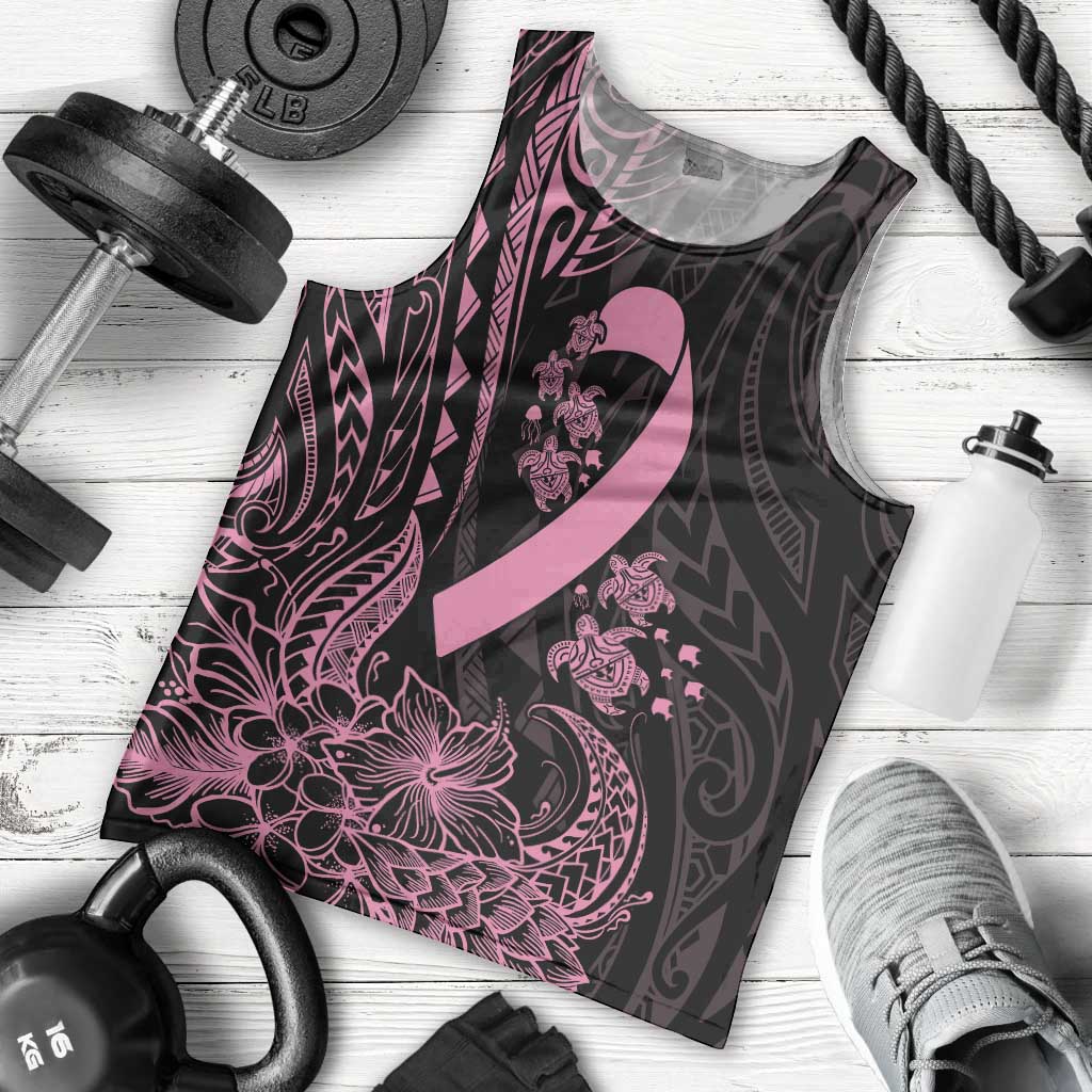 Polynesian Pink Power Men Tank Top Breast Cancer Ribbon Turtle and Flowers LT7 - Polynesian Pride