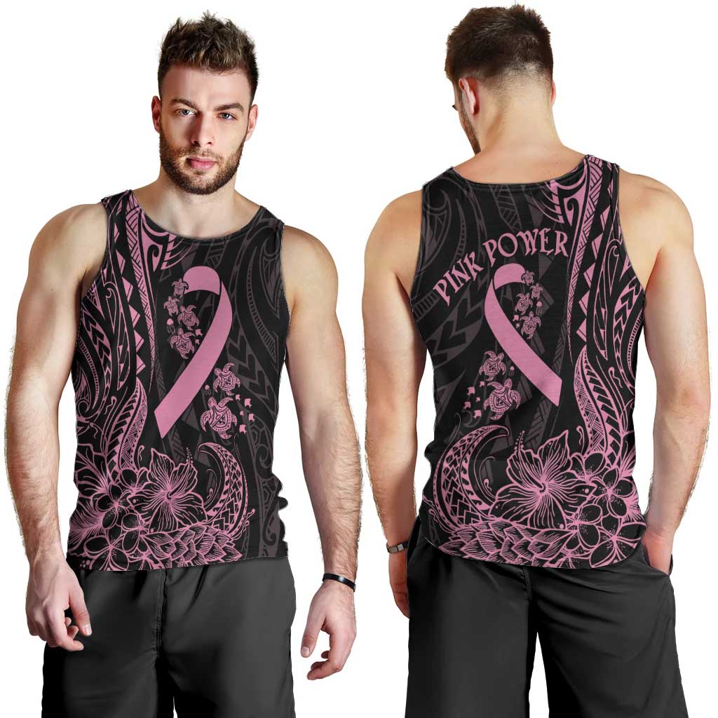 Polynesian Pink Power Men Tank Top Breast Cancer Ribbon Turtle and Flowers LT7 - Polynesian Pride