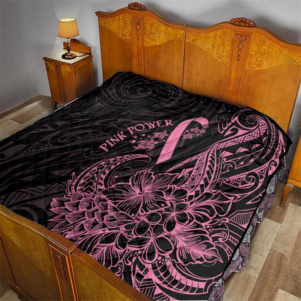 Polynesian Pink Power Quilt Breast Cancer Ribbon Turtle and Flowers