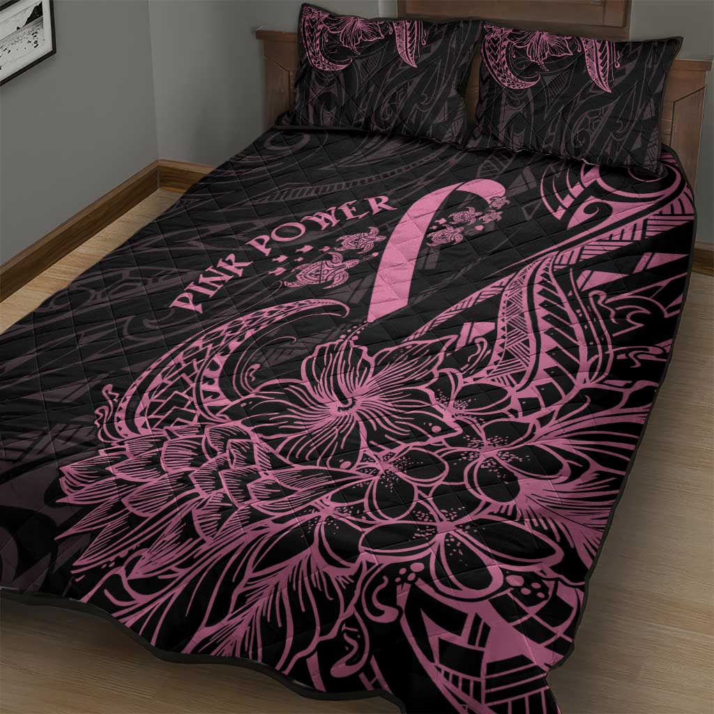 Polynesian Pink Power Quilt Bed Set Breast Cancer Ribbon Turtle and Flowers LT7 - Polynesian Pride
