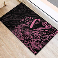 Polynesian Pink Power Rubber Doormat Breast Cancer Ribbon Turtle and Flowers