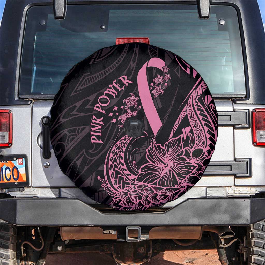 Polynesian Pink Power Spare Tire Cover Breast Cancer Ribbon Turtle and Flowers LT7 Pink - Polynesian Pride