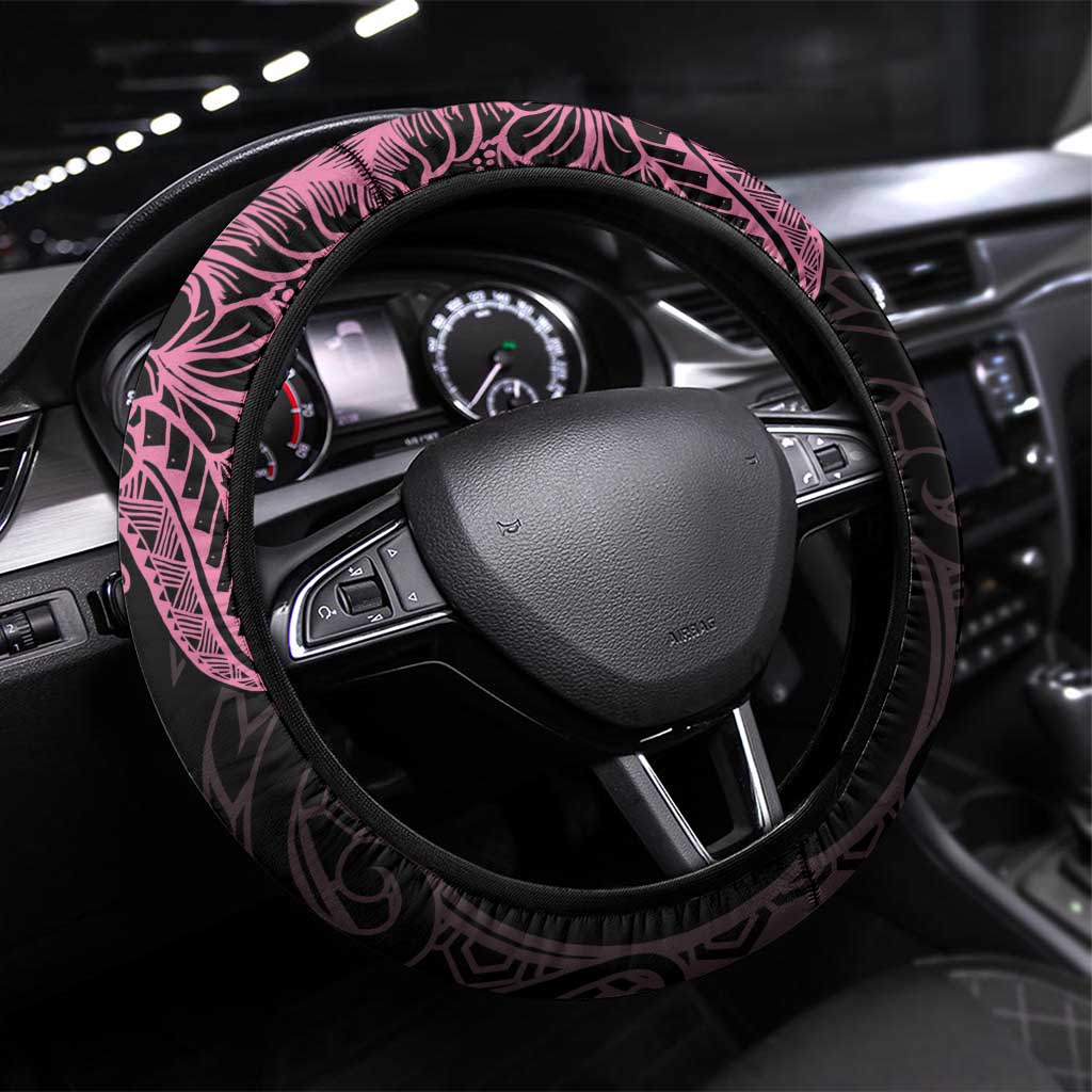 Polynesian Pink Power Steering Wheel Cover Breast Cancer Ribbon Turtle and Flowers LT7 Universal Fit Pink - Polynesian Pride