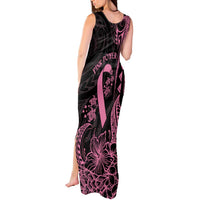 Polynesian Pink Power Tank Maxi Dress Breast Cancer Ribbon Turtle and Flowers
