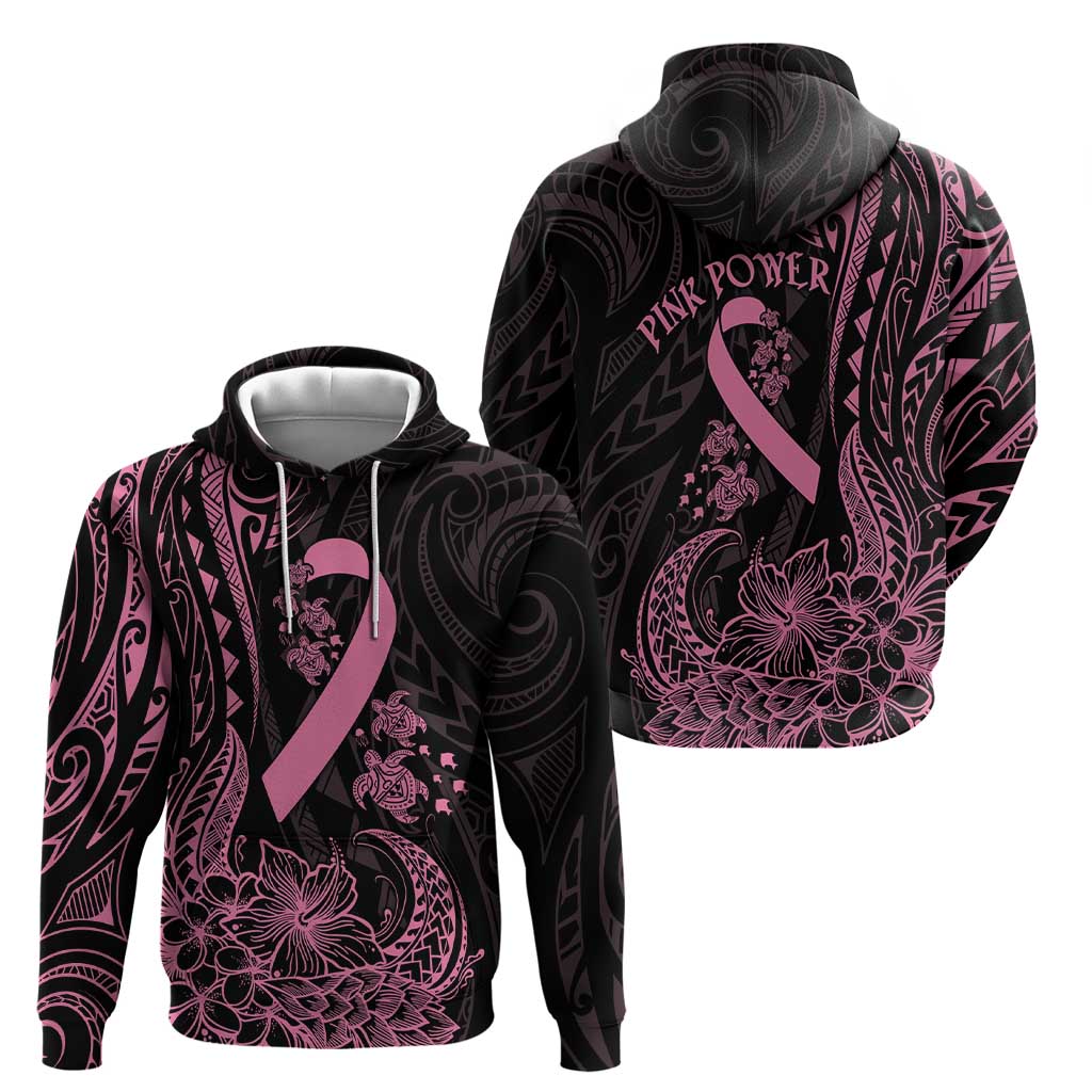 Polynesian Pink Power Zip Hoodie Breast Cancer Ribbon Turtle and Flowers
