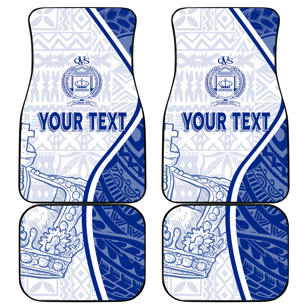 Personalised Queen Victoria School Car Mats QVS Old Boys LT7 White - Polynesian Pride