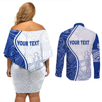 Personalised Queen Victoria School Couples Matching Off Shoulder Short Dress and Long Sleeve Button Shirts QVS Old Boys LT7 - Polynesian Pride