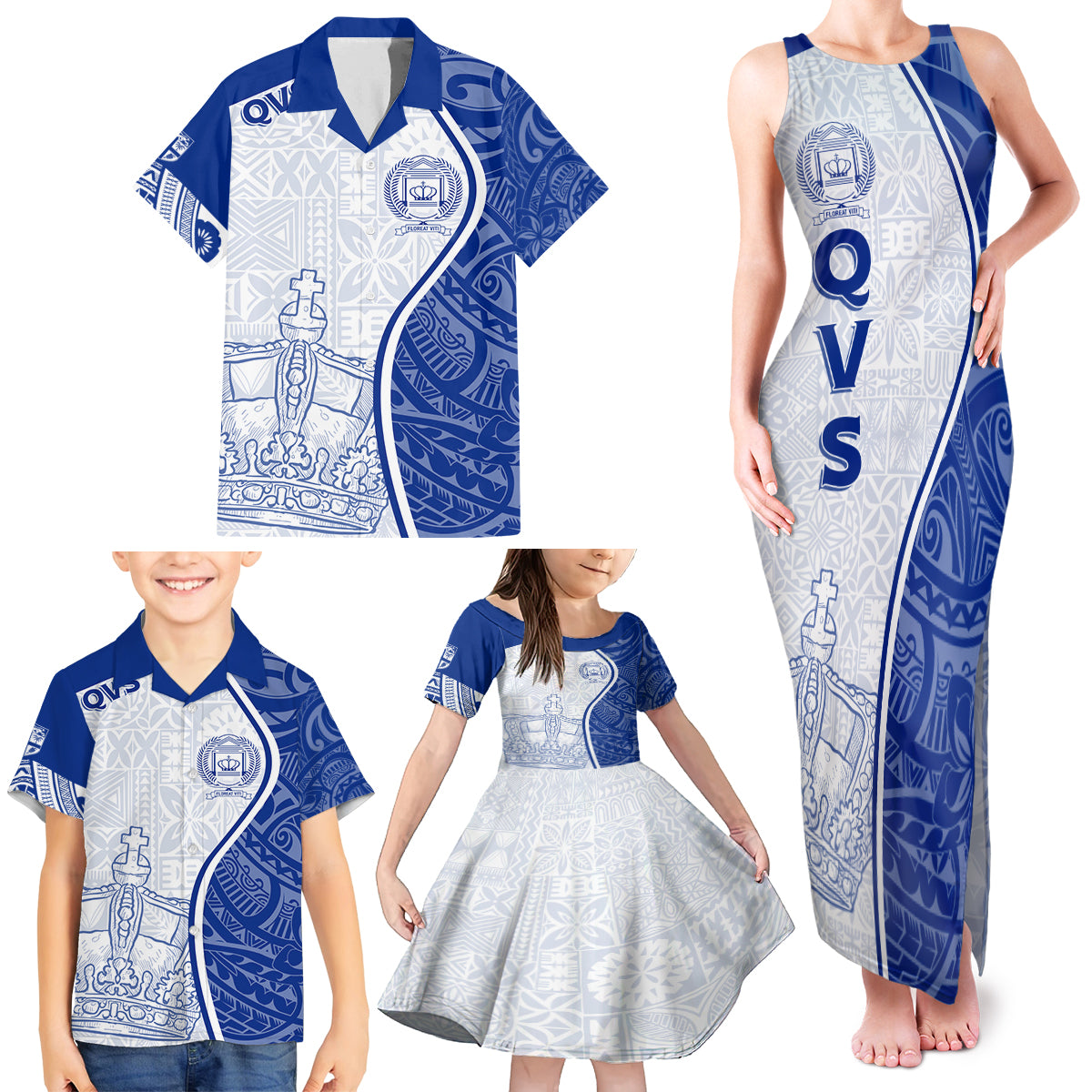 Personalised Queen Victoria School Family Matching Tank Maxi Dress and Hawaiian Shirt QVS Old Boys LT7 - Polynesian Pride