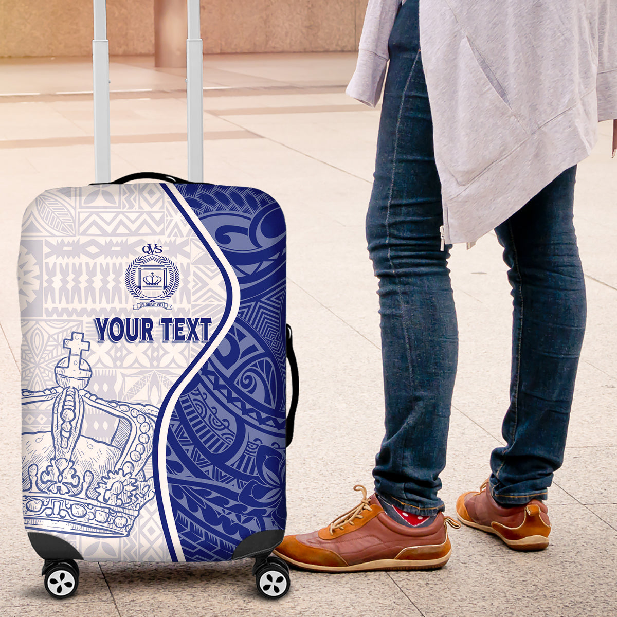 Personalised Queen Victoria School Luggage Cover QVS Old Boys LT7 White - Polynesian Pride