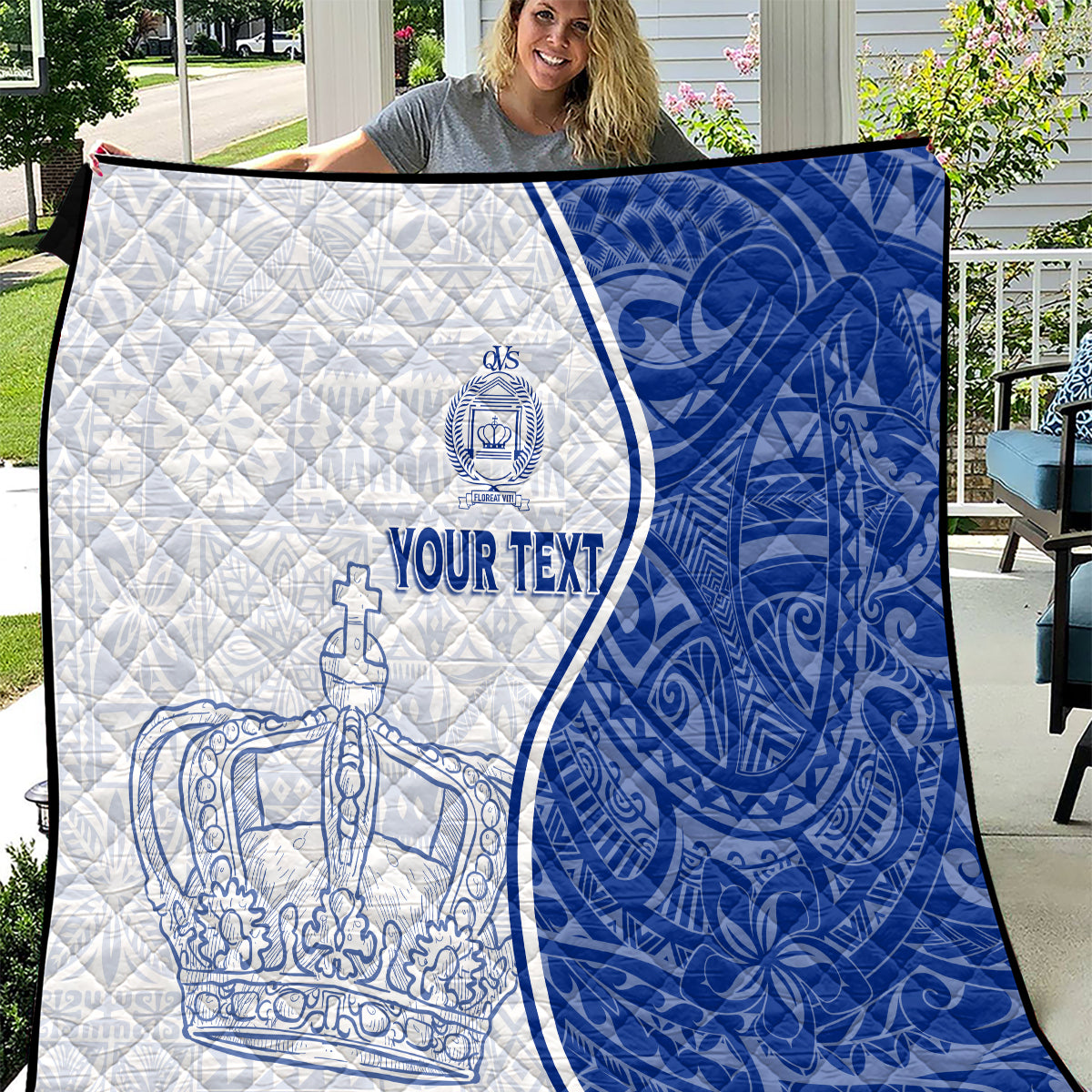 Personalised Queen Victoria School Quilt QVS Old Boys LT7 White - Polynesian Pride