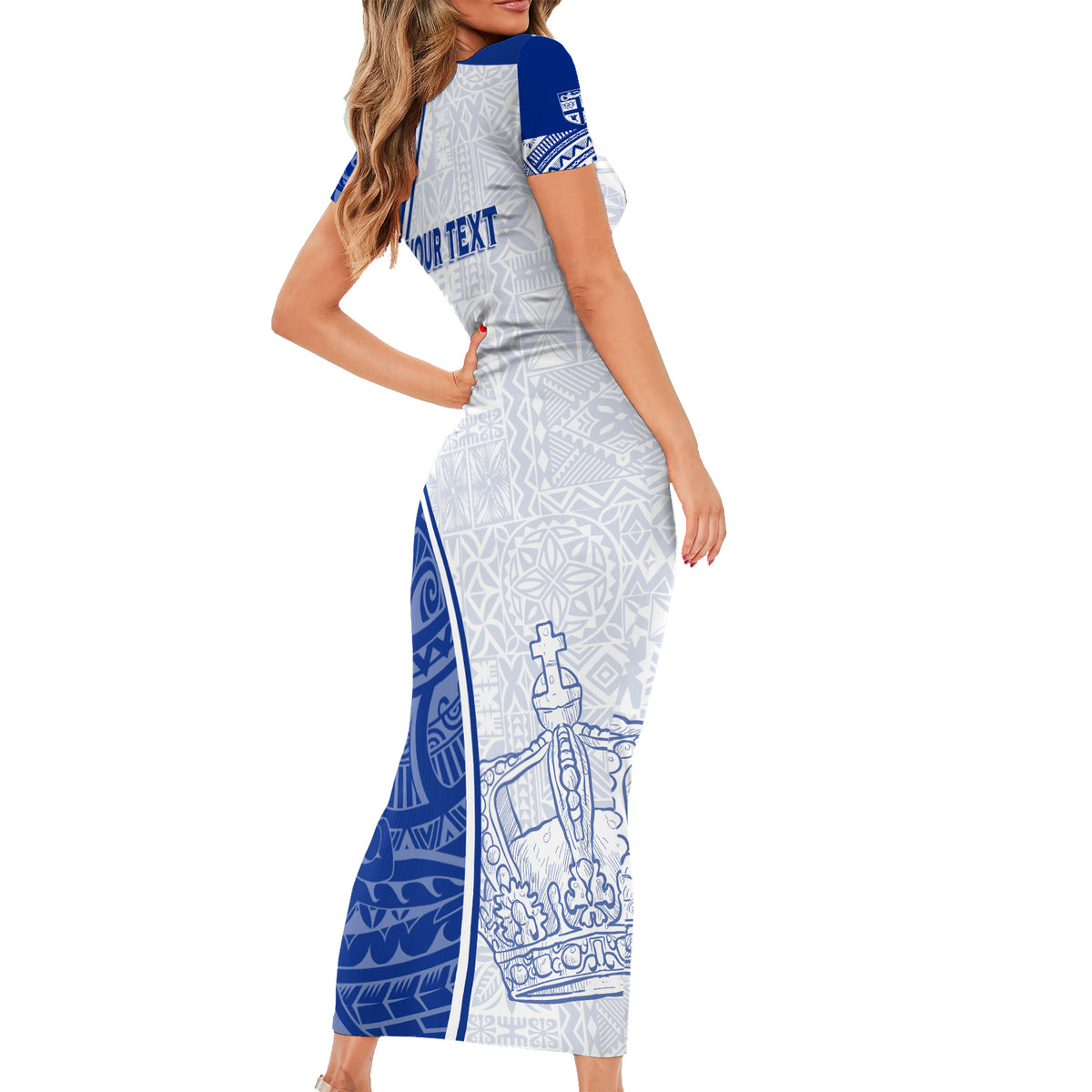 Personalised Queen Victoria School Short Sleeve Bodycon Dress QVS Old Boys LT7 - Polynesian Pride