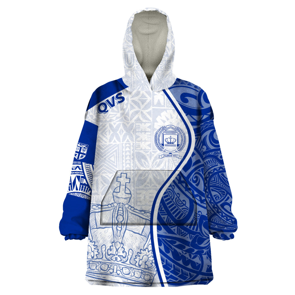 Personalised Queen Victoria School Wearable Blanket Hoodie QVS Old Boys LT7 One Size White - Polynesian Pride