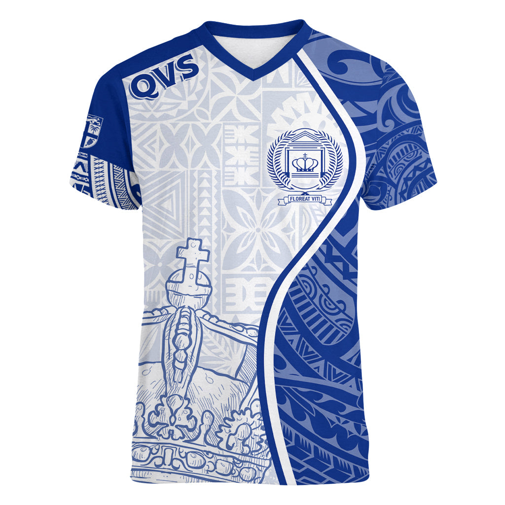 Personalised Queen Victoria School Women V Neck T Shirt QVS Old Boys LT7 Female White - Polynesian Pride