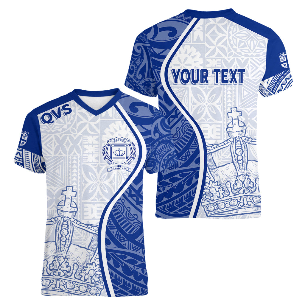 Personalised Queen Victoria School Women V Neck T Shirt QVS Old Boys LT7 - Polynesian Pride