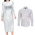 Samoa White Sunday Couples Matching Long Sleeve Bodycon Dress and Long Sleeve Button Shirts Hibiscus Special LT7 White - Polynesian Pride