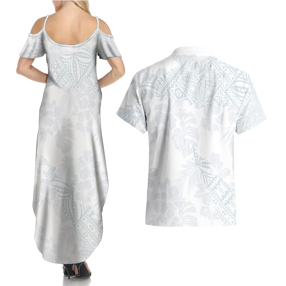 Samoa White Sunday Couples Matching Summer Maxi Dress and Hawaiian Shirt Hibiscus Special LT7 - Polynesian Pride
