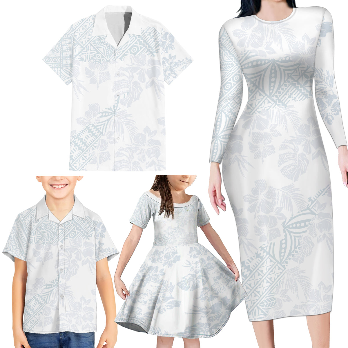 Samoa White Sunday Family Matching Long Sleeve Bodycon Dress and Hawaiian Shirt Hibiscus Special LT7 - Polynesian Pride