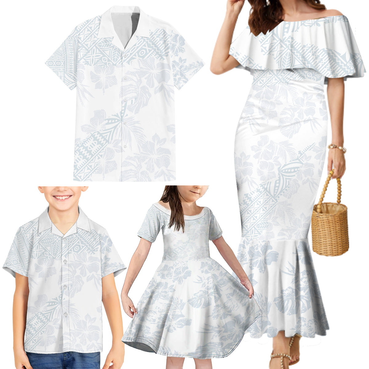 Samoa White Sunday Family Matching Mermaid Dress and Hawaiian Shirt Hibiscus Special LT7 - Polynesian Pride