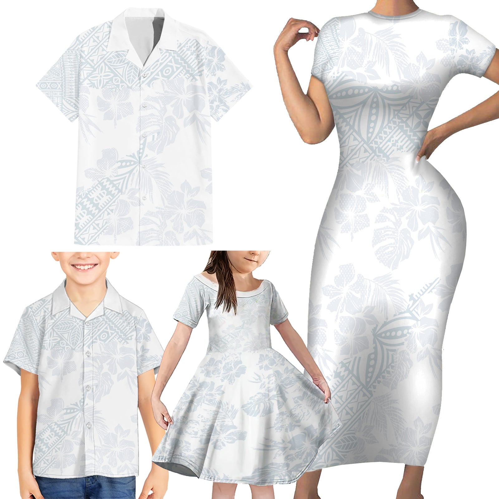 Samoa White Sunday Family Matching Short Sleeve Bodycon Dress and Hawaiian Shirt Hibiscus Special LT7 - Polynesian Pride