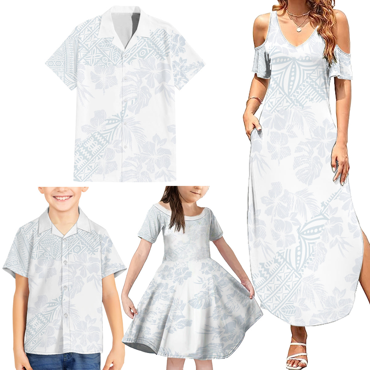 Samoa White Sunday Family Matching Summer Maxi Dress and Hawaiian Shirt Hibiscus Special LT7 - Polynesian Pride