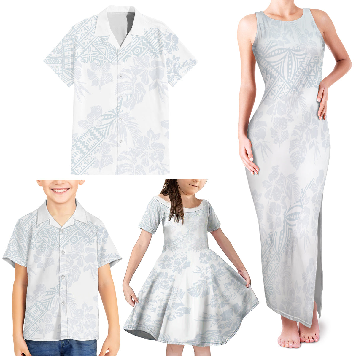 Samoa White Sunday Family Matching Tank Maxi Dress and Hawaiian Shirt Hibiscus Special LT7 - Polynesian Pride