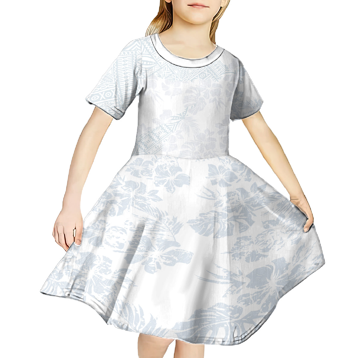 Samoa White Sunday Kid Short Sleeve Dress Hibiscus Special LT7 - Polynesian Pride