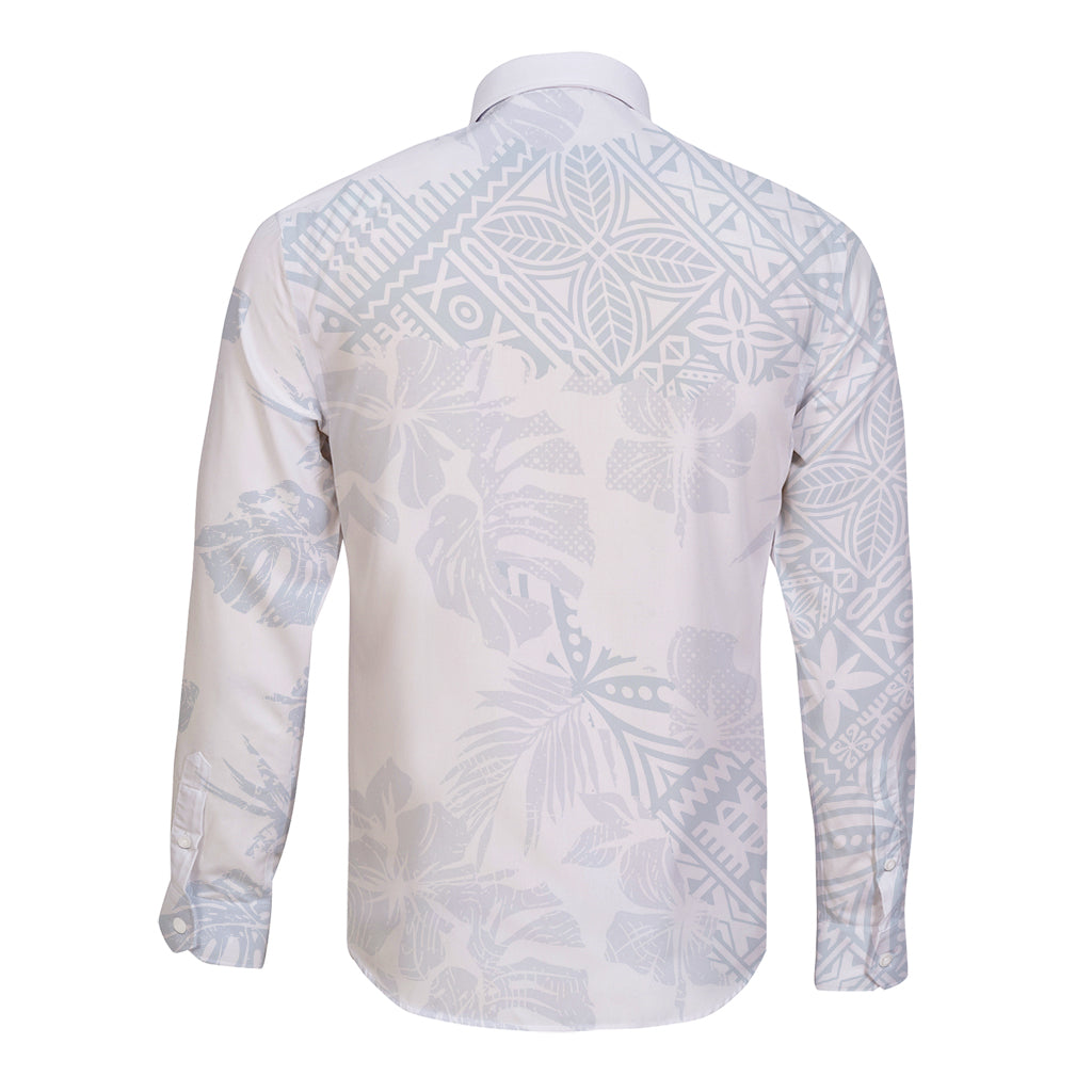 Samoa White Sunday Long Sleeve Button Shirt Hibiscus Special LT7 - Polynesian Pride