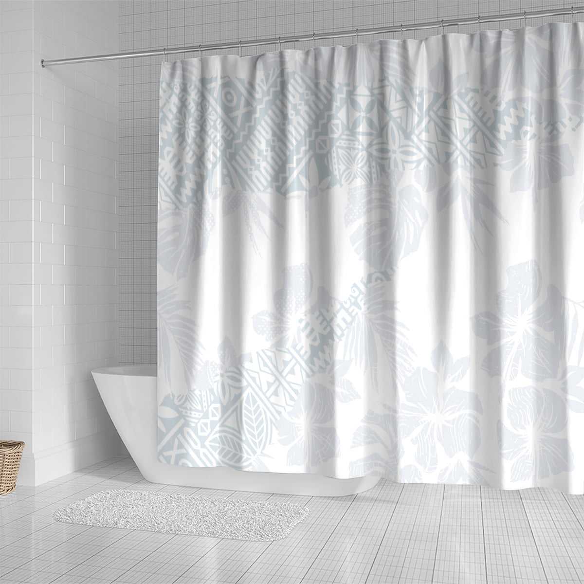 Samoa White Sunday Shower Curtain Hibiscus Special LT7 - Polynesian Pride