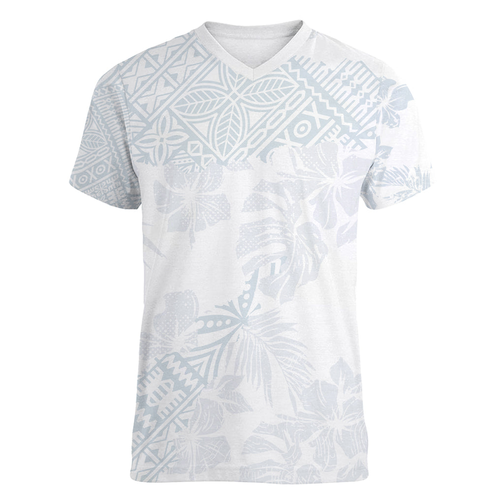 Samoa White Sunday Women V Neck T Shirt Hibiscus Special LT7 Female White - Polynesian Pride