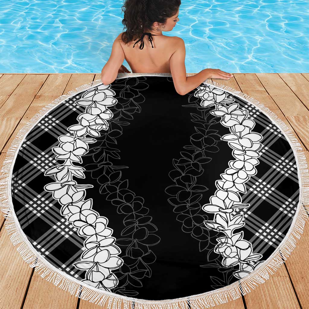 Hawaii Aloha Plumeria Lei Black Palaka Beach Blanket - Polynesian Pride