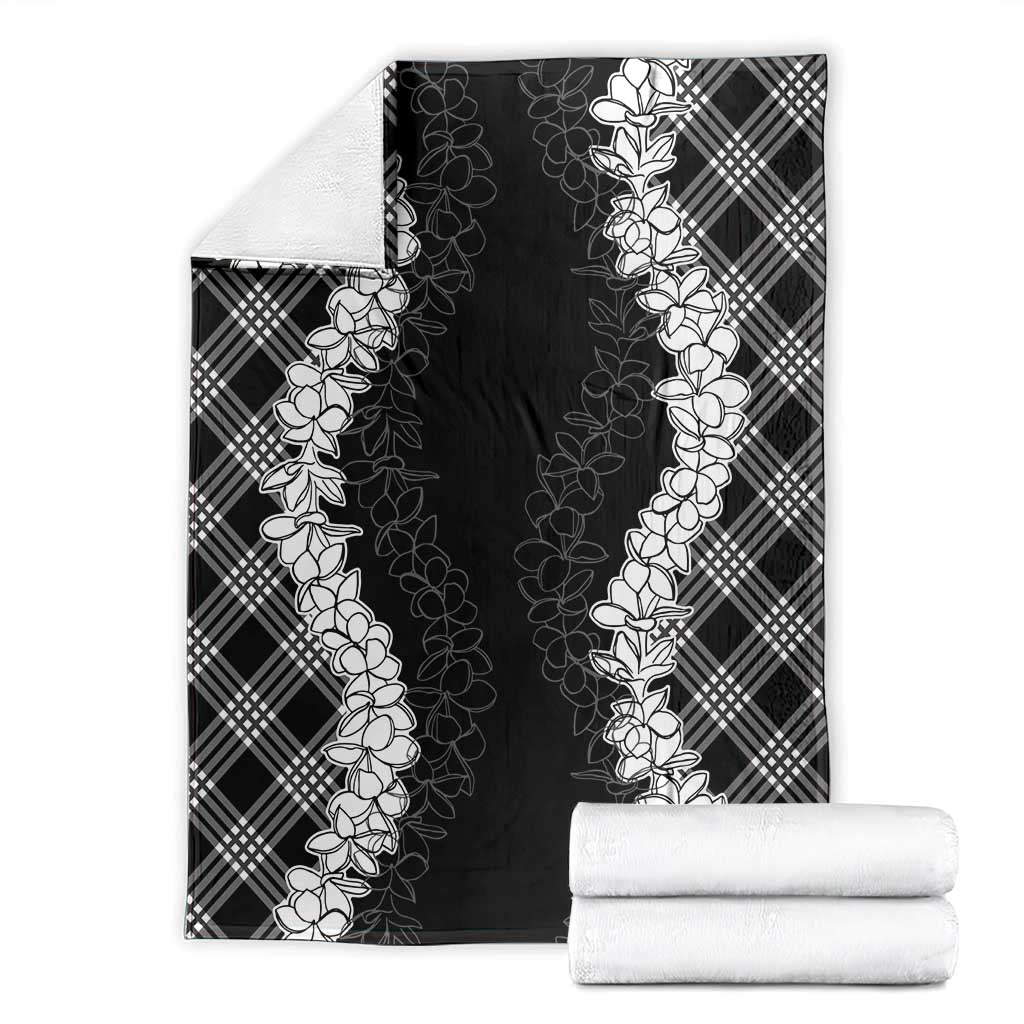 Hawaii Aloha Plumeria Lei Black Palaka Blanket - Polynesian Pride