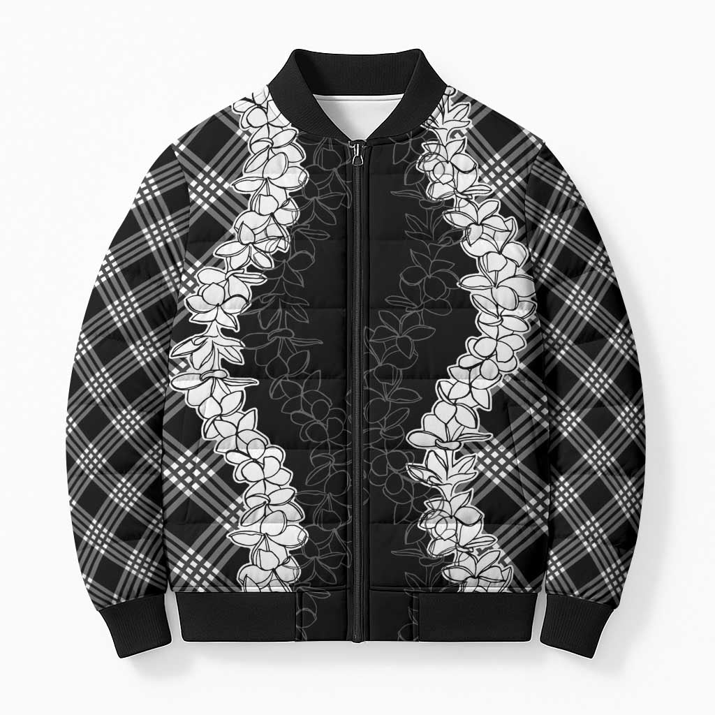 Hawaii Aloha Plumeria Lei Black Palaka Bomber Puffer Jacket - Polynesian Pride