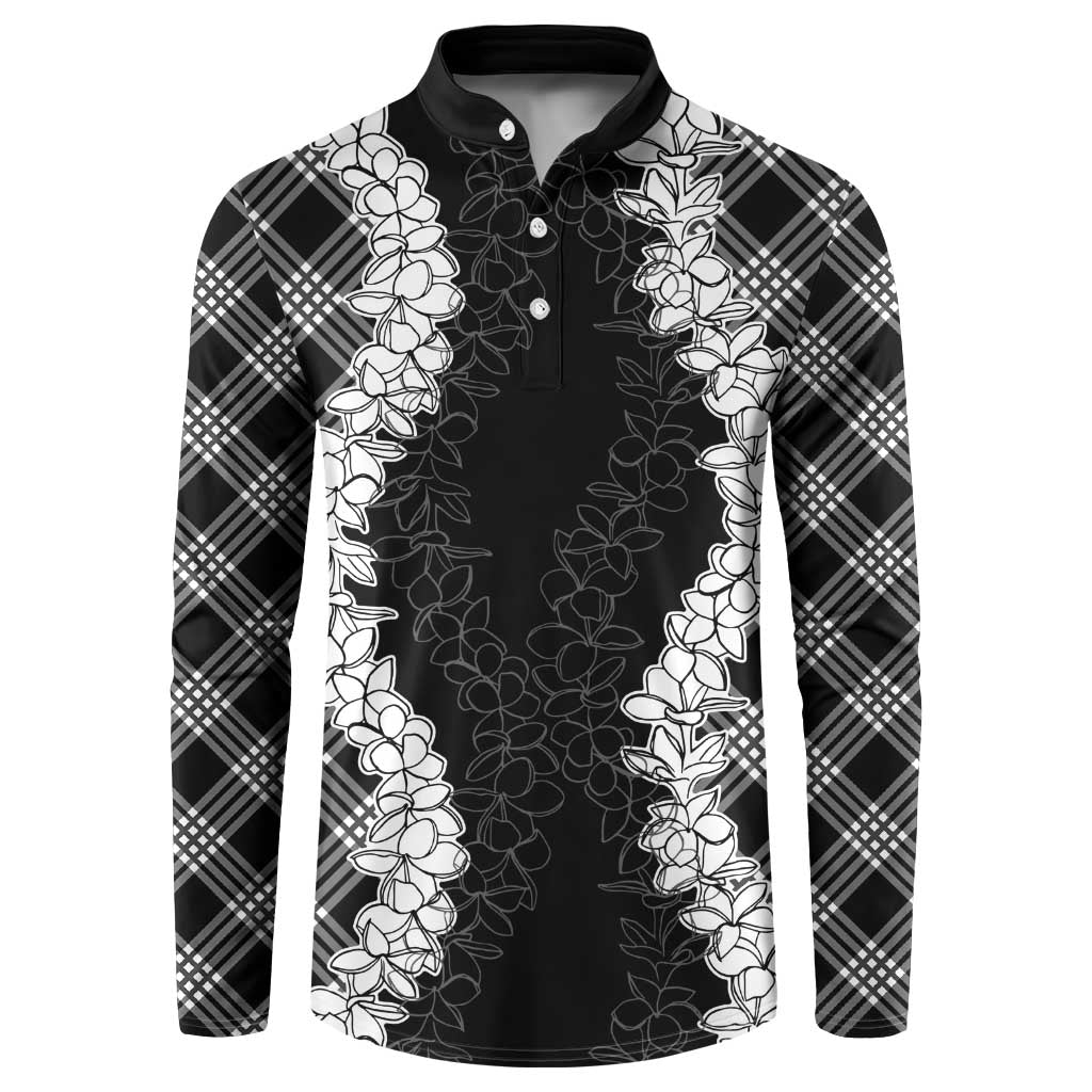 Hawaii Aloha Plumeria Lei Black Palaka Button Sweatshirt - Polynesian Pride