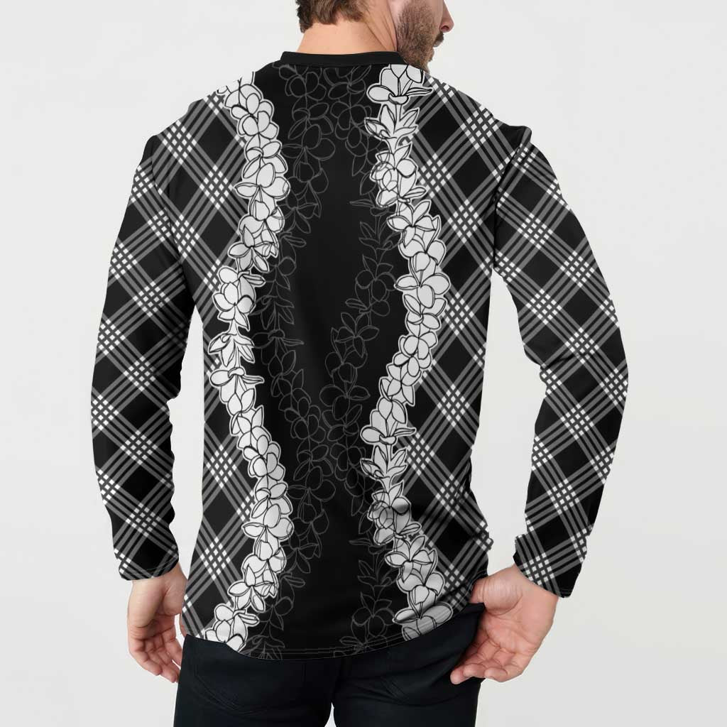 Hawaii Aloha Plumeria Lei Black Palaka Button Sweatshirt - Polynesian Pride