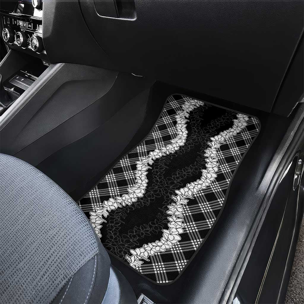 Hawaii Aloha Plumeria Lei Black Palaka Car Mats - Polynesian Pride