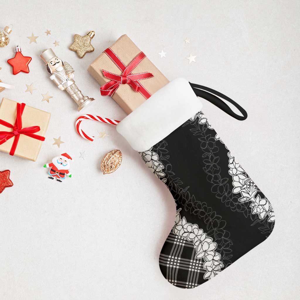 Hawaii Aloha Plumeria Lei Black Palaka Christmas Stocking - Polynesian Pride